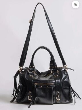 Black Satchel Handbag with Gold Accents